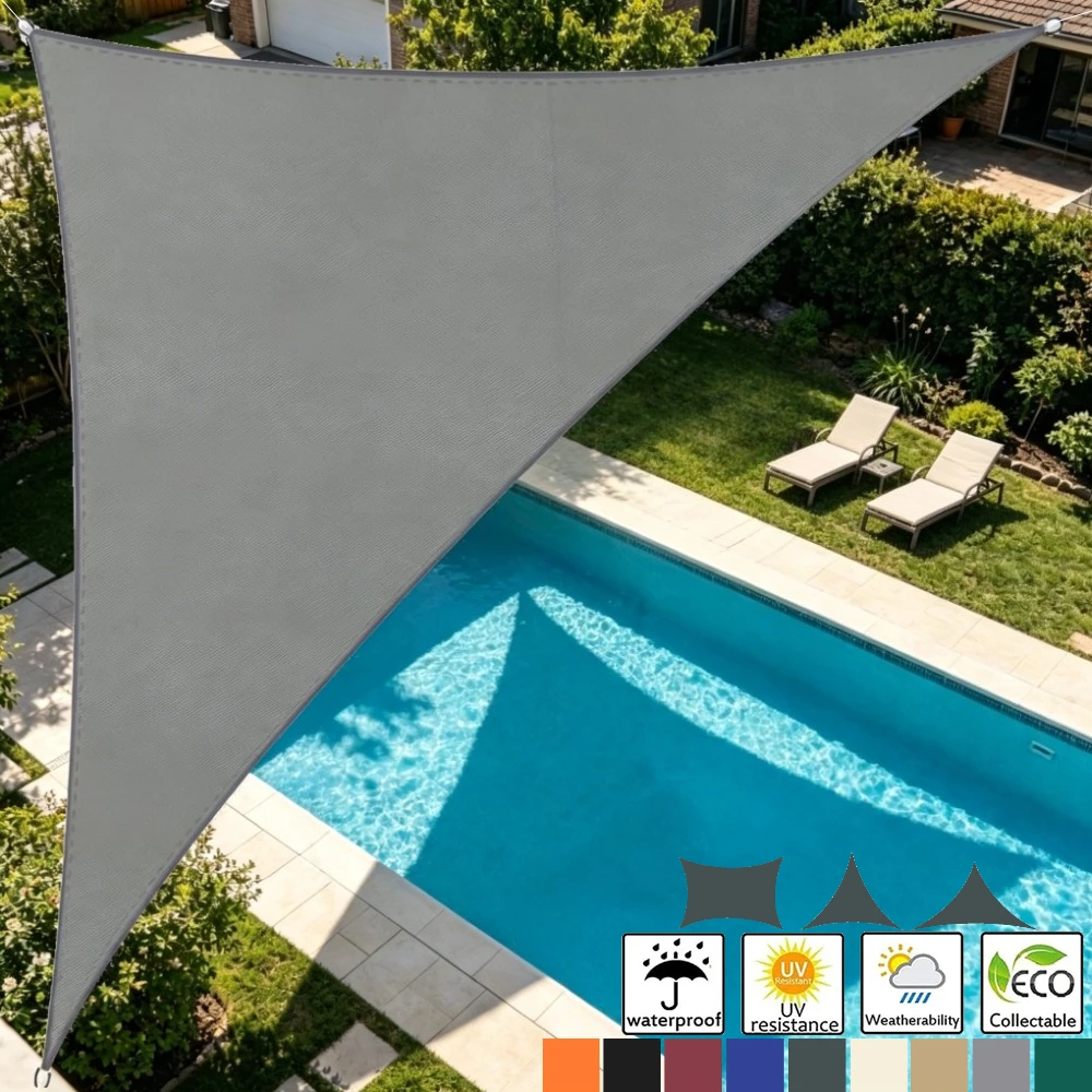 Waterproof Triangle Sun Shade Sail 98% UV Block PES Sunshade Cloth for Garden Patio Sunscreen Canopy Sunsail with Free Ropes