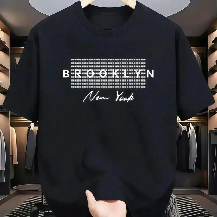 1pc Mens Clothes Brooklyn New York Print Black TShirt, Unisex Casual Crew Neck Tshirt, Plus Size Men's Clothing 5XL, Lightweight