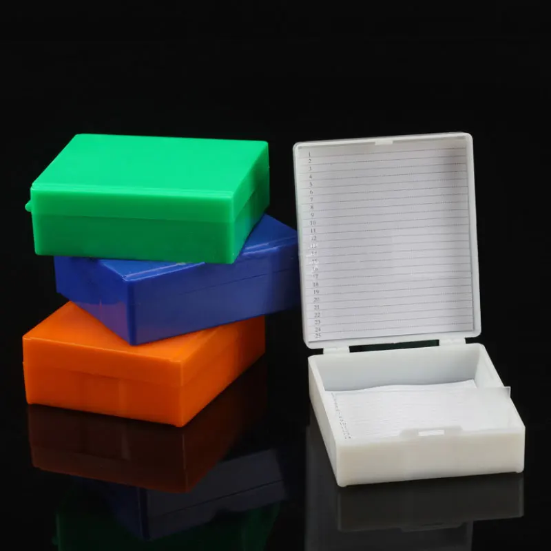 1pc Portable Plastic Square Shape Capacity Hold 25 Microslide Slide Microscope Box Microscope Slides Storage Box Random Color