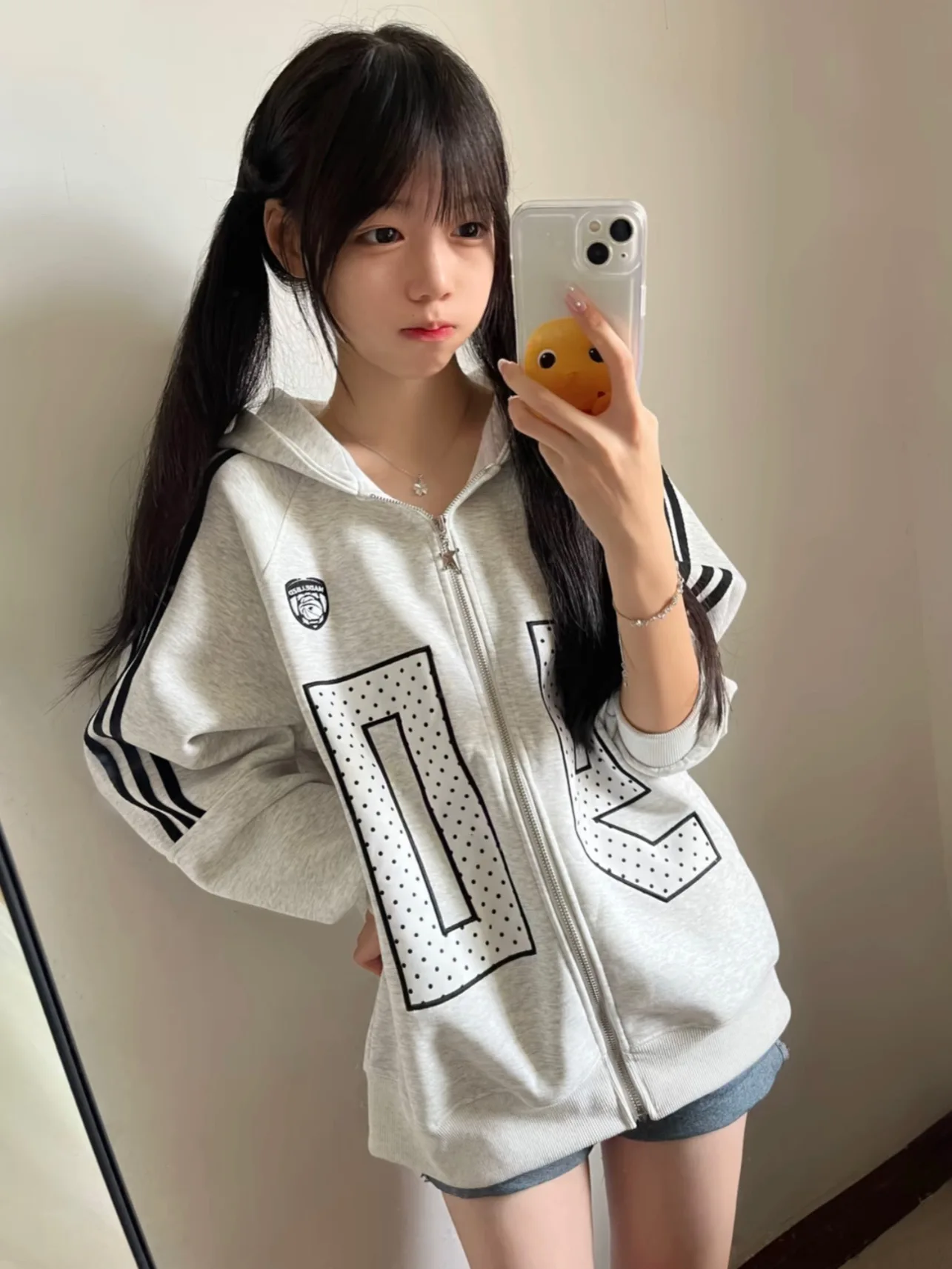 Retro American Patchwork Embroidered Letter Hooded Open Cardigan Sweatshirt Women Spring Autumn Loose Three Bars Jacket