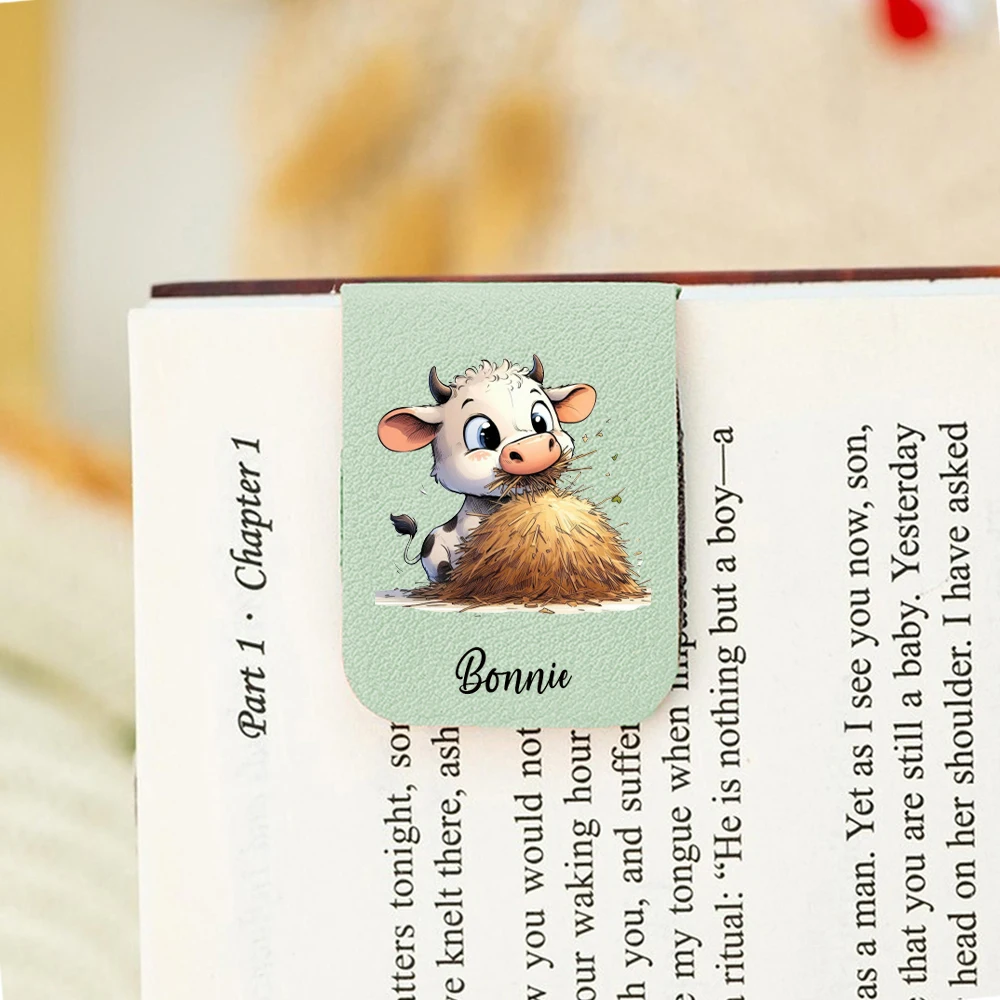 1PC Romantic Cow Customizable Name UV Print Aqua Blue Leather Book Clip For School Supplies