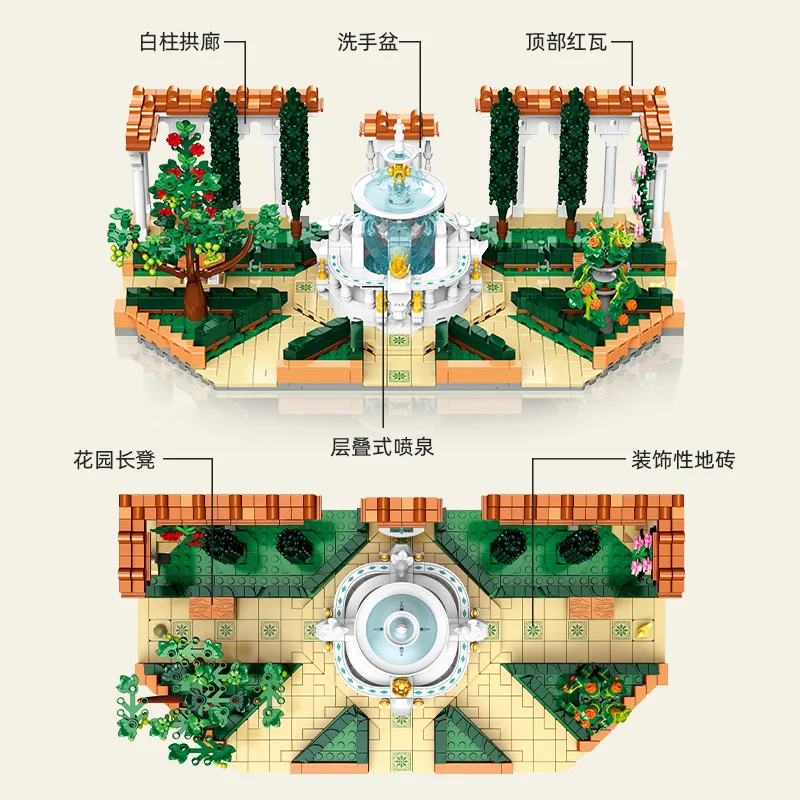 متوفر 57032 MOC شارع عرض نافورة مربع اللبنات الطوب تجميع نموذج البناء الاطفال اللعب هدية الكريسماس مجموعة