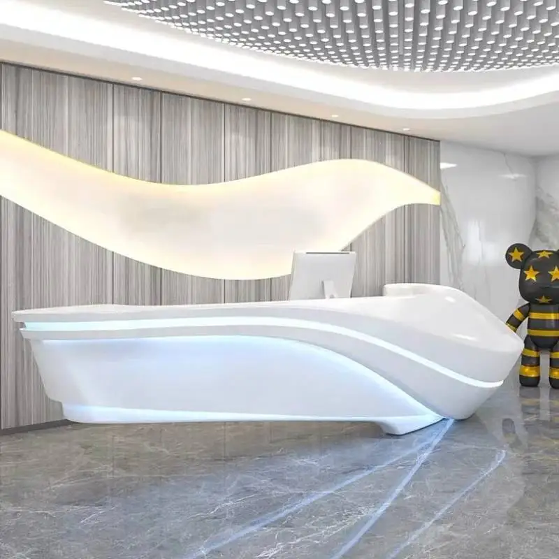 

Boutique Wood Reception Desks Logo Luxury Curved White Tattoo Reception Desks Drawers Nails School Empfangstheke Furniture