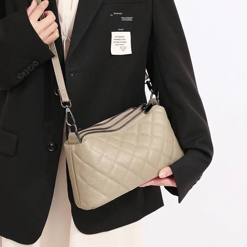 Sacs à bandoulière en cuir véritable pour femmes, sacs fourre-tout à carreaux pour femmes, sac de téléphone portable de grande capacité, sacs à main féminins de créateur, luxe