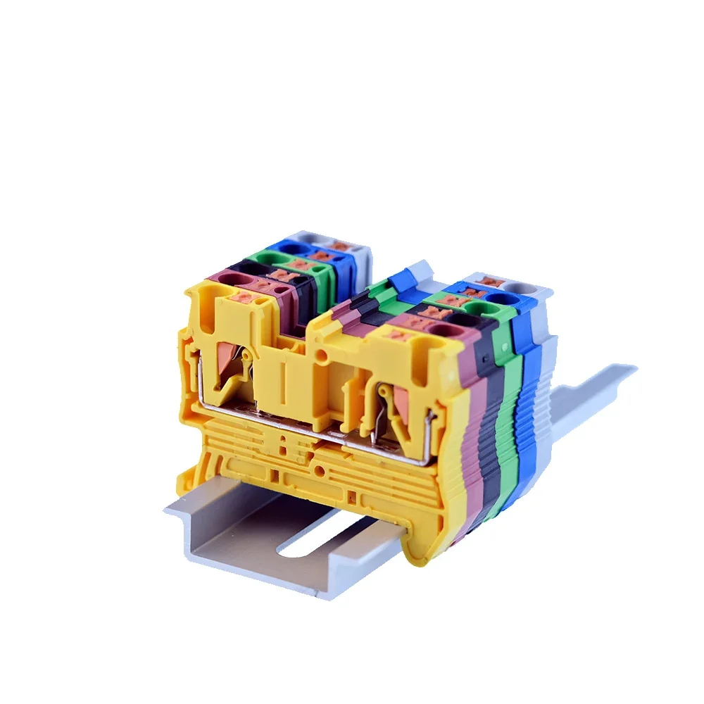 1Pc Din Rail Terminal Block PT-2.5 Six Colors Push In Spring Electrical Terminal Strip Block Connector PT2.5 Wire Conductor