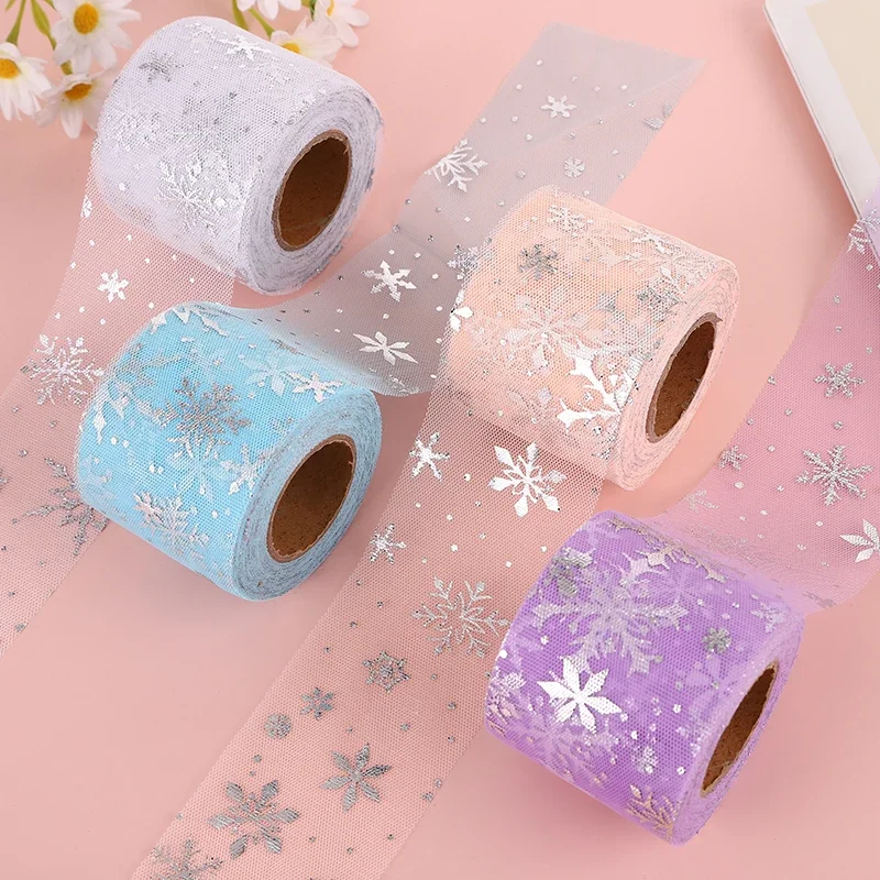 25Yards/roll 6CM 8CM Width Snowflake Foil Tulle Roll Organza Baby Shower Wedding Party Supplies DIY Hair Bows Handmade Materials