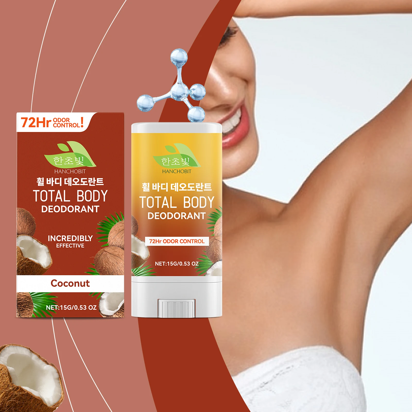 Deodorante per il corpo totale - Controllo degli odori di 72 ore per ascelle e aree private, profumo naturale di cocco, senza alluminio e formula delicata