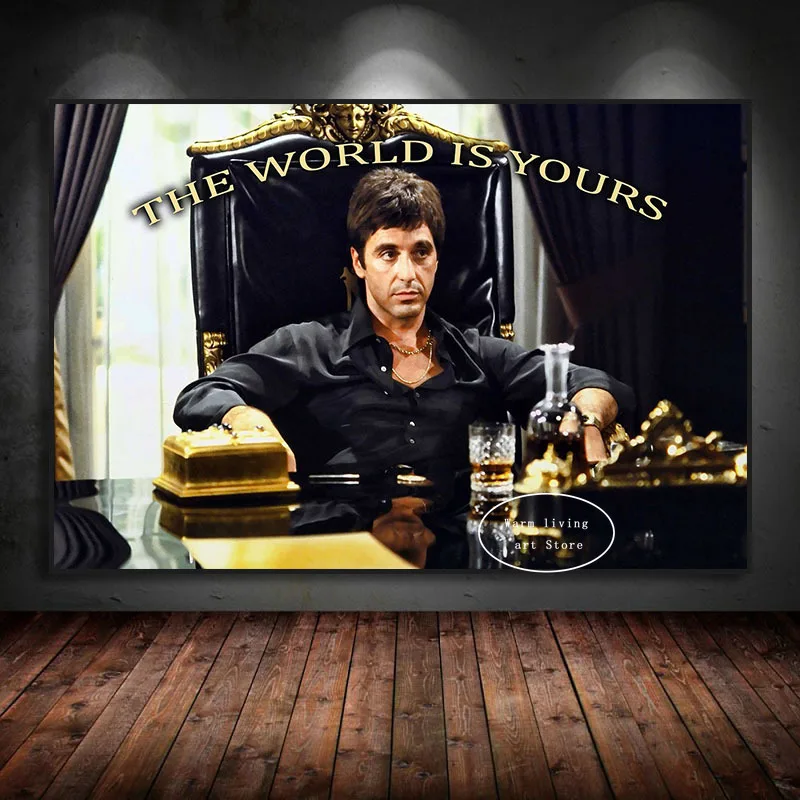 Classic Scarface Poster The World Is Yours Movie Motivational Quote Tony Montana Canvas Painting Print Picture Room Home Decor