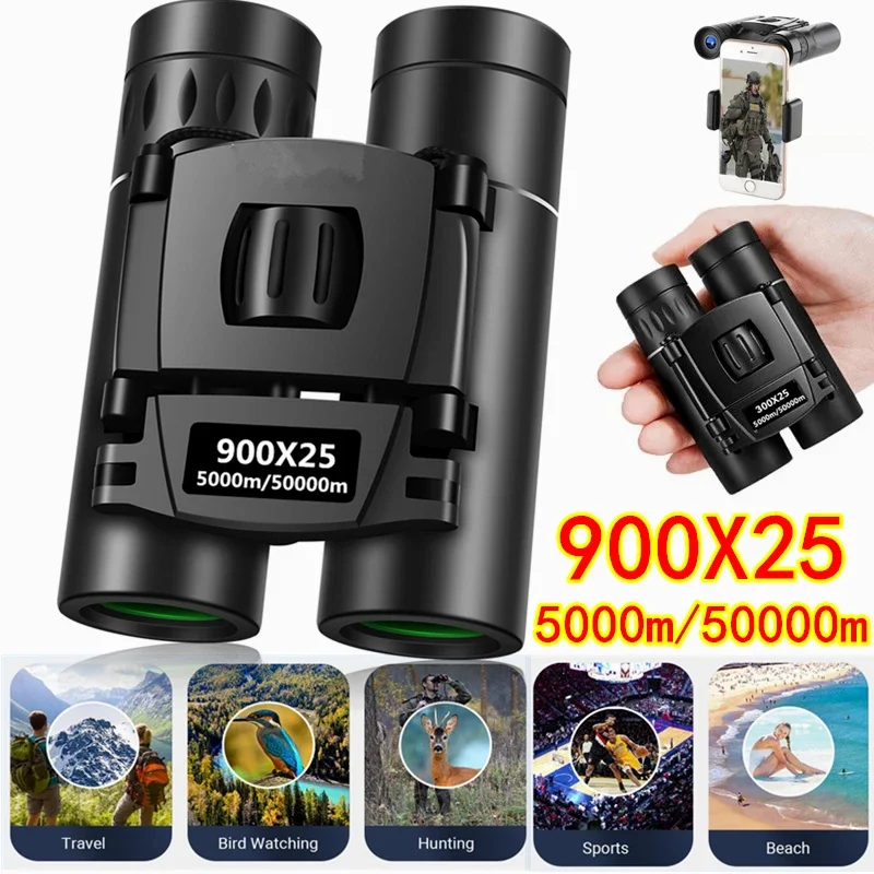 900X25 HD Zoom Binoculars,Portable Folding High Power Long Range Scope for Hunting Camping Outdoor Sport,Long Distance Binocular