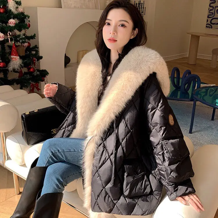 

Real Fur Coat Clothing Female Outerwear Down Jacket Women Winter Real Fur White Duck Down Coat Large Fox Fur Collar High Street