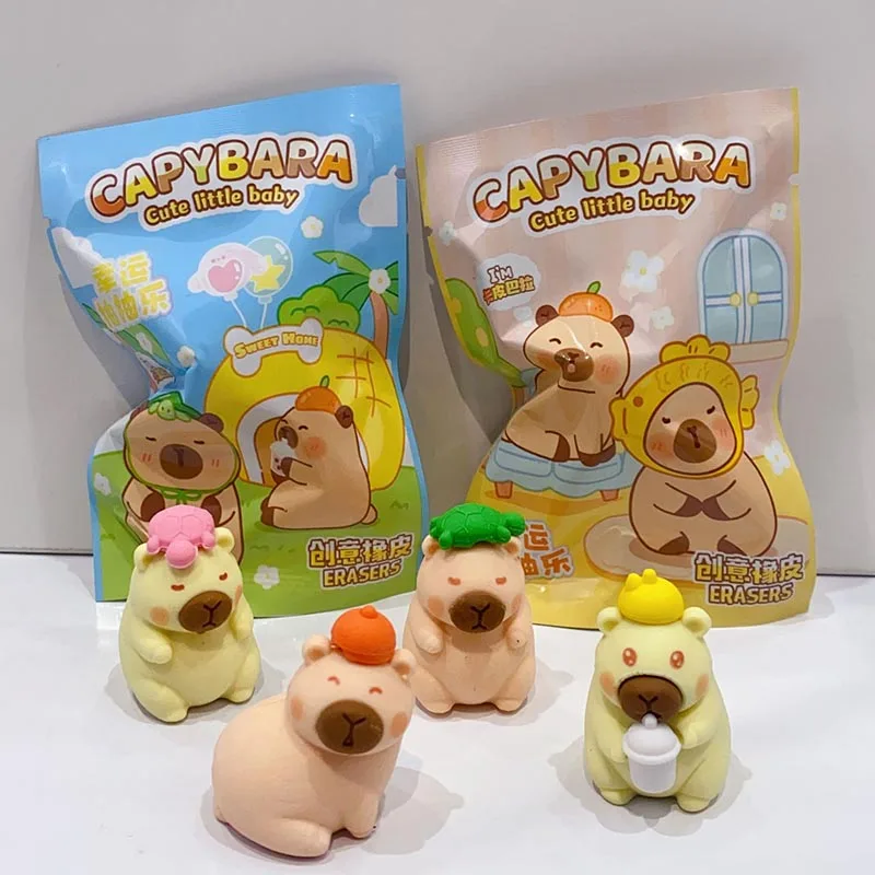 32pcs/lot Cartoon Capybara Eraser Cute Writing Drawing Pencil Erasers Stationery For Kids Gifts School Supplies