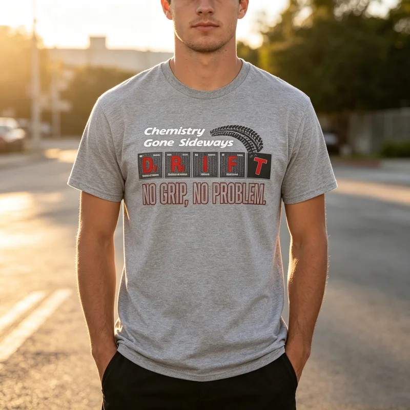 Drift Racing Lover T Shirt No Grip No Problem Chemistry Sideways Graphic Print Soft Cotton Crew Neck Top  Harajuku