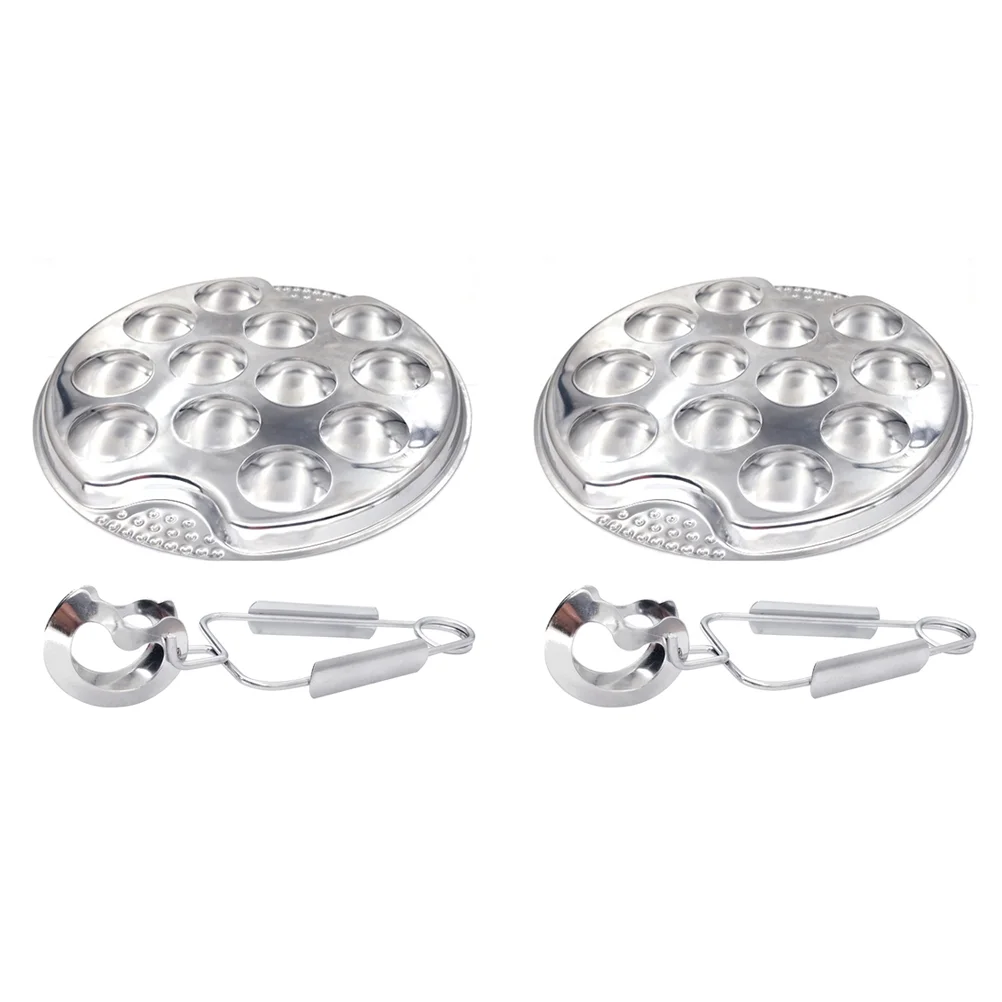 2 Sets Roasting Pan Baked Snails Seafood Plate Shell Baking Escargot Pizza Silver Tableware