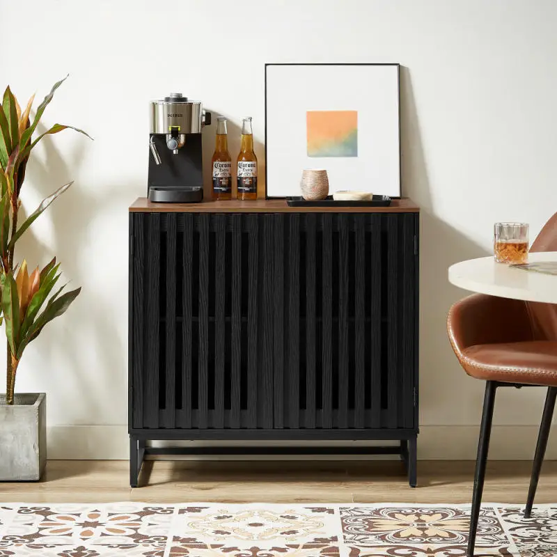 

Cabinet with Slatted Grille Striped Door, Modern Style Cabinet, High-Quality MDF and Metal Leg