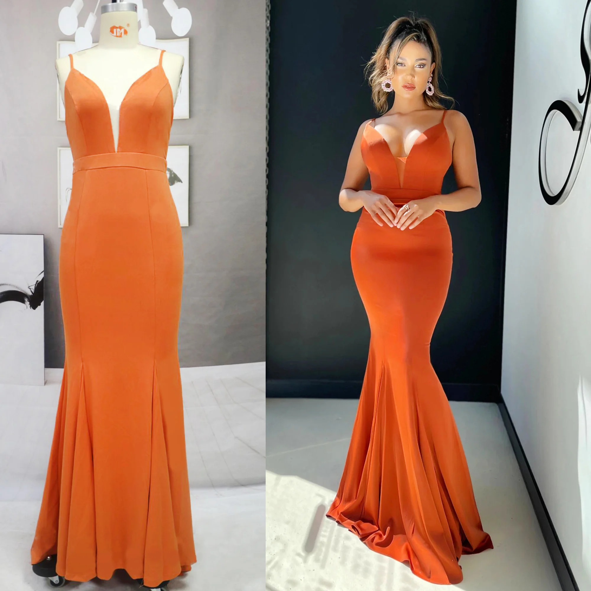 

Women's plus size simple and fashionable mermaid dance dress sexy V-neck backless evening dress special occasion satin new style