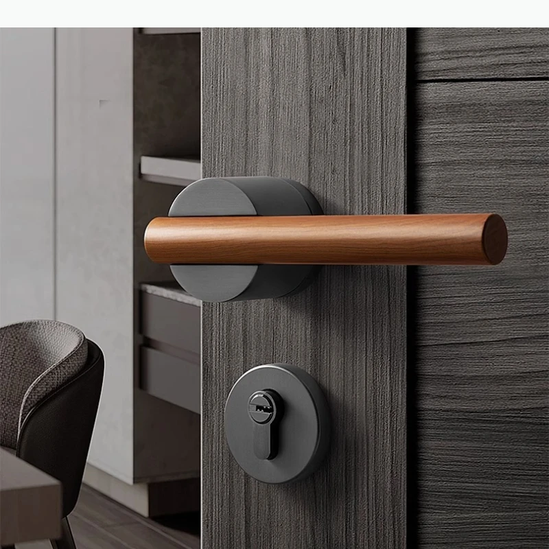 قفل باب معدني لغرفة النوم، أقفال صامتة داخلية، أقفال أمان عالمية، قفل مقسم، أجهزة مقبض الباب الخشبي