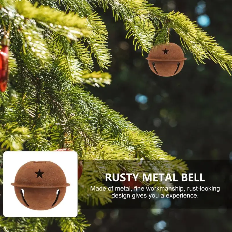 12 cascabeles con recorte de estrella de metal oxidado para decoraciones artesanales navideñas (40 mm)