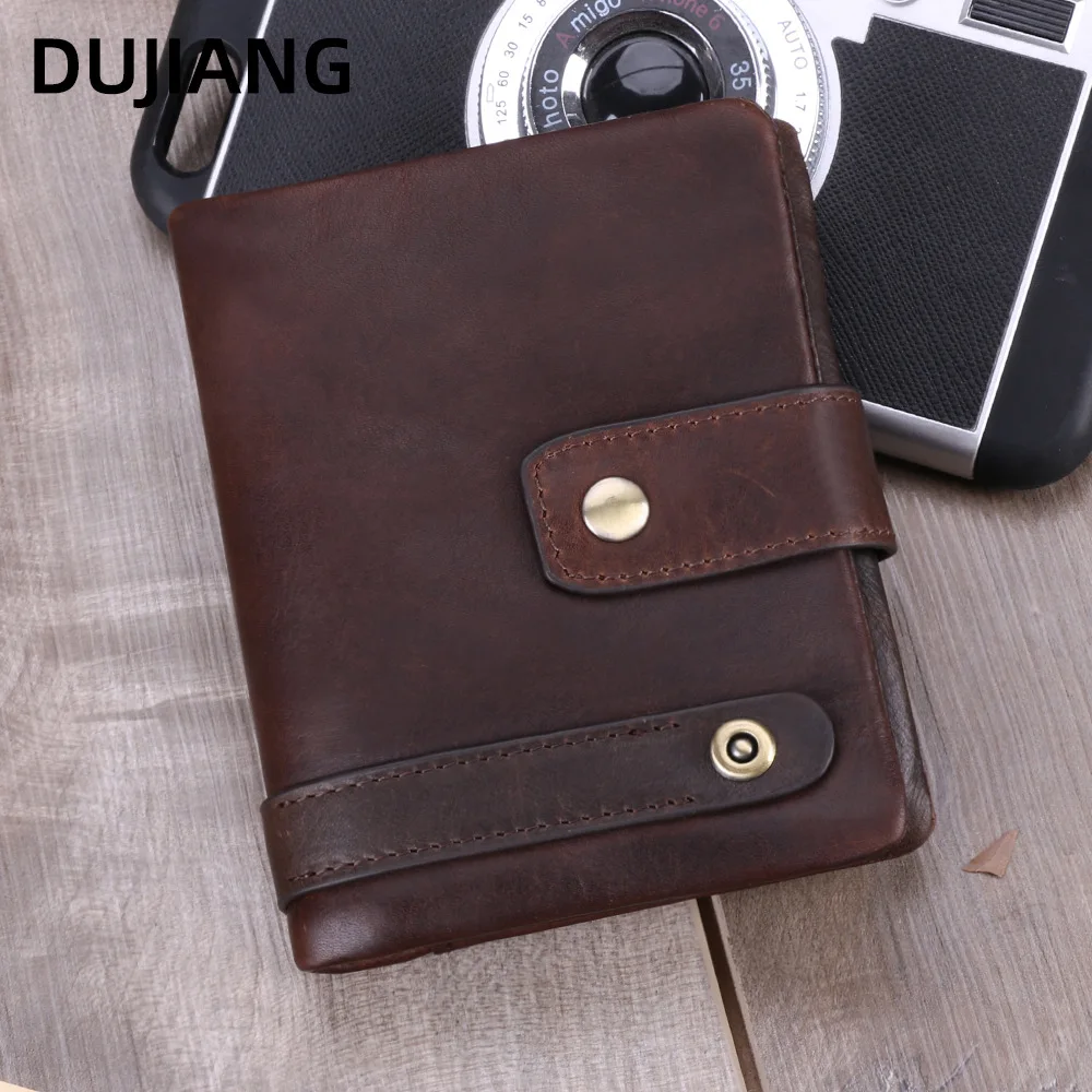 Genuine leather wallet, short zipper buckle coin pocket, multi-slot RFID multi-functional men's wallet
