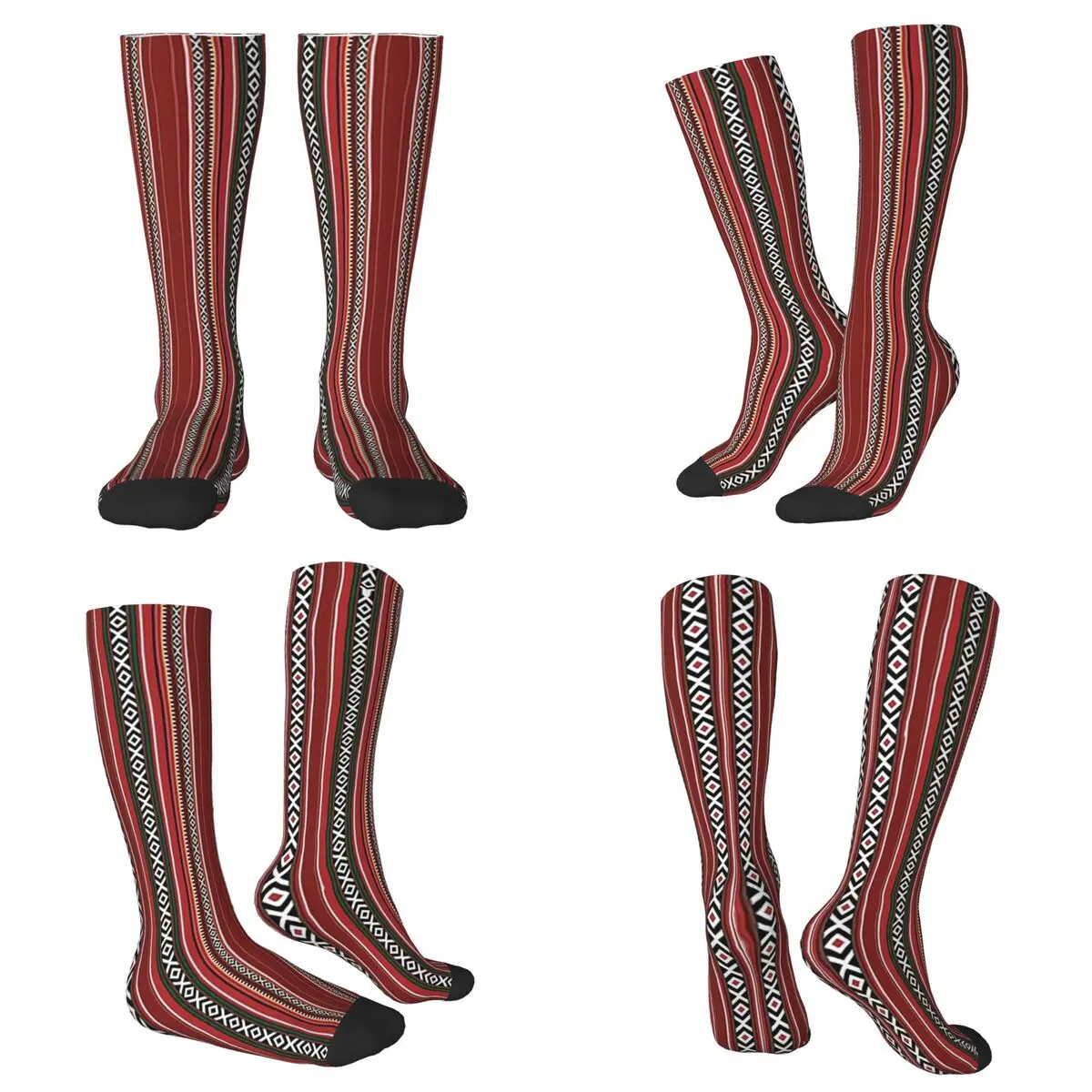 All Seasons Beautiful Red Traditional Arabian Style Sadu Pattern Socks Harajuku Crew Socks Hip Hop Stockings for Men Women