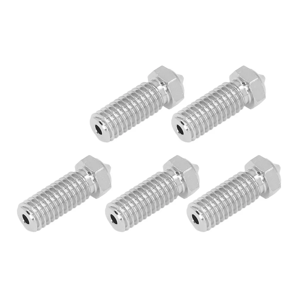 5Pcs Stainless Steel 3D Printer Nozzles Set 0.4mm Diameter Brass Tip 3D Printer Nozzle Replacement M6 Thread 1.75mm Filament