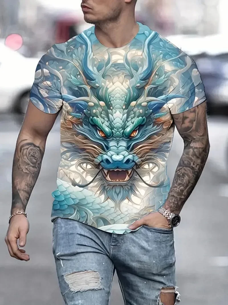 Dragon Totem 3d Printed Summer Men\'s T-Shirt Short Sleeve Fashion Street Casual Creative Personality Tough Guy Style Clothing