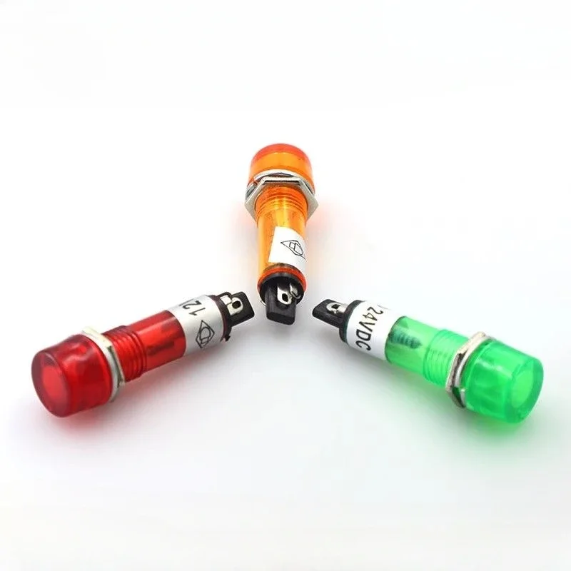 10MM Circular Indicator Lamp AC DC6V 12V 24V 110V 220V 380V Small Power Supply Plastic Signal Lamp Red Green Yellow Neon Bulb