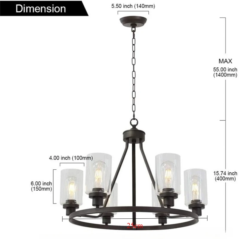 Retro Industrial Style Circle Wrought Iron Glass Pendant Light American Decorative Lighting Light Luxury Pendant Light
