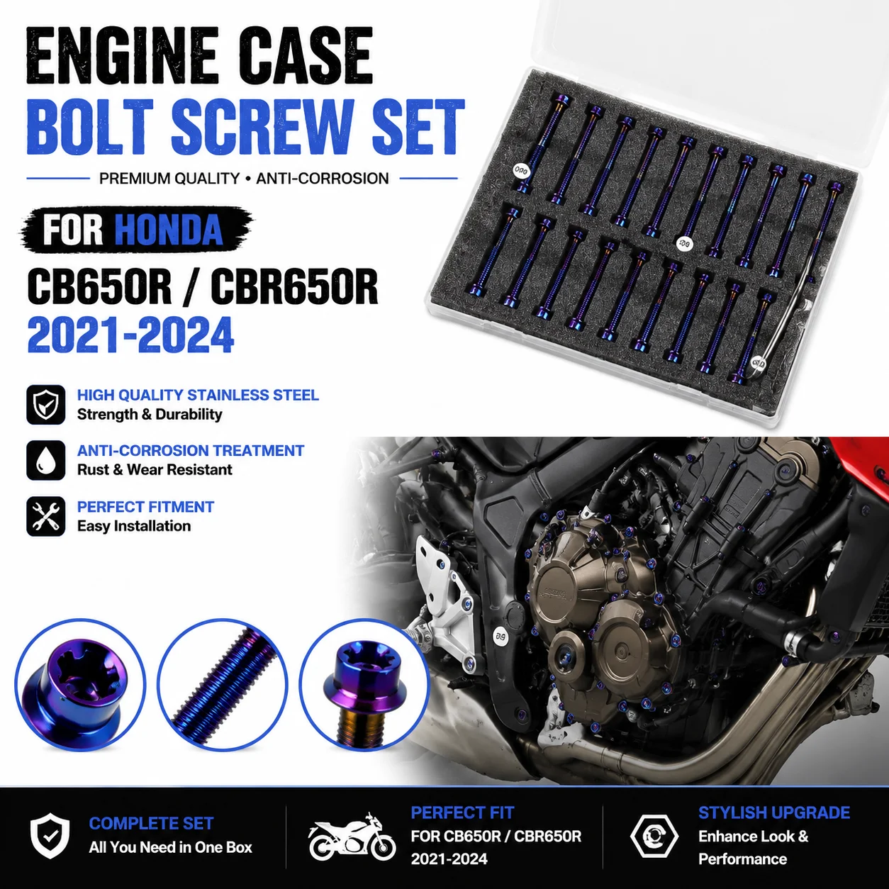 For Honda CB650R CBR650R 2021-2024 Motorcycle Engine Case Bolt Screw Set Stainless Steel Cover Fastener Accessories