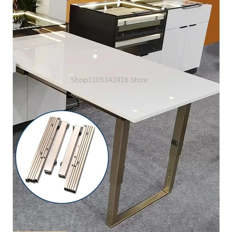Invisible Folding Pull-Out Table Slide Multi-Section Track Feet Flat Push Hidden Drawer Rail for Kitchen Side Table Cabinet