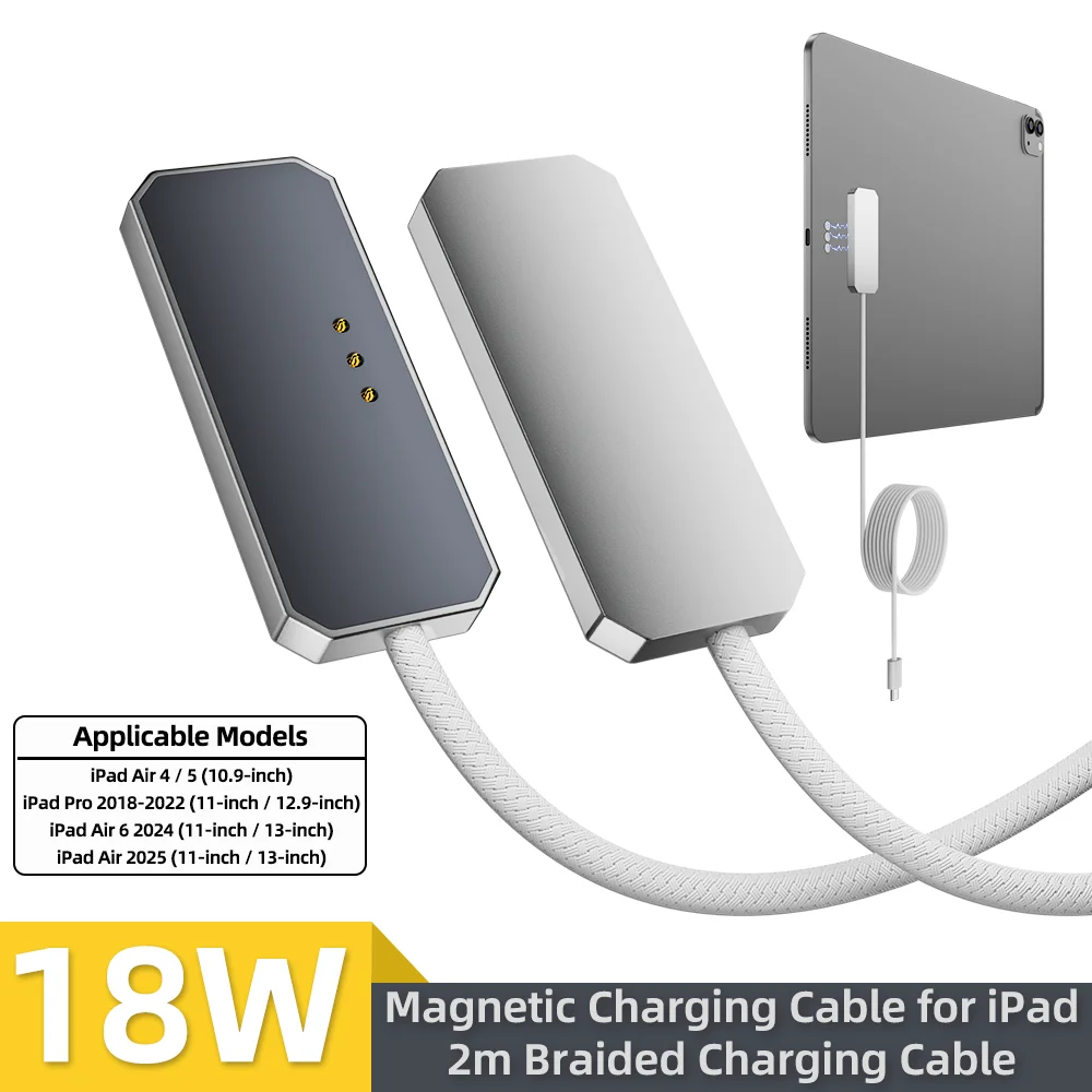 

Magnetic PD Charging Cable 18W USB-C for iPad Air 4/5/6 10.9/11/13 Inch Pro 12.9" 2018-2022 Fast Charger Cord