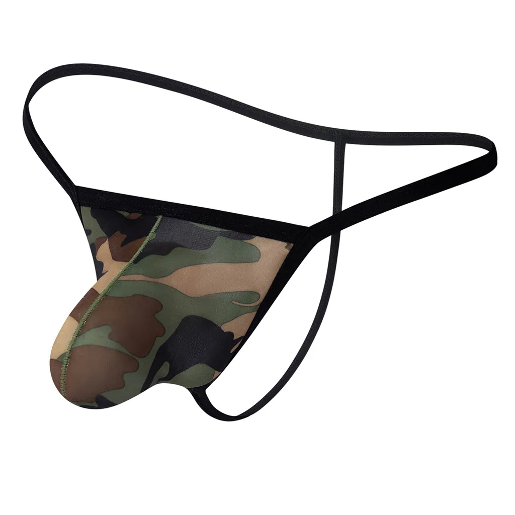 

Men'S Sexy Underwear Simple Exotic Backless Strap Patchwork Thongs Briefs Comfy Breathable Elastic Camouflage T-Back Briefs