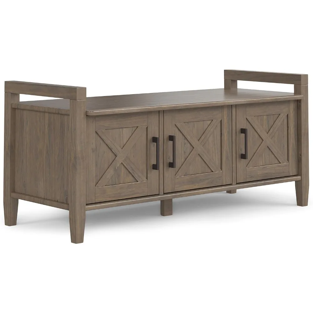 SOLID WOOD 44 Inch Wide Transitional Entryway Storage Bench in Smoky Brown, For the Living Room, Entryway and Family Room