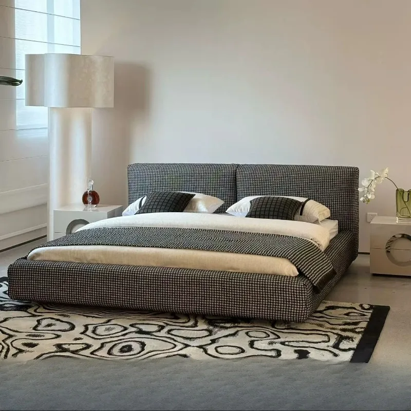 Korean retro art sense thousand bird grid cloth art bed, niche design large flat layer famous double bed