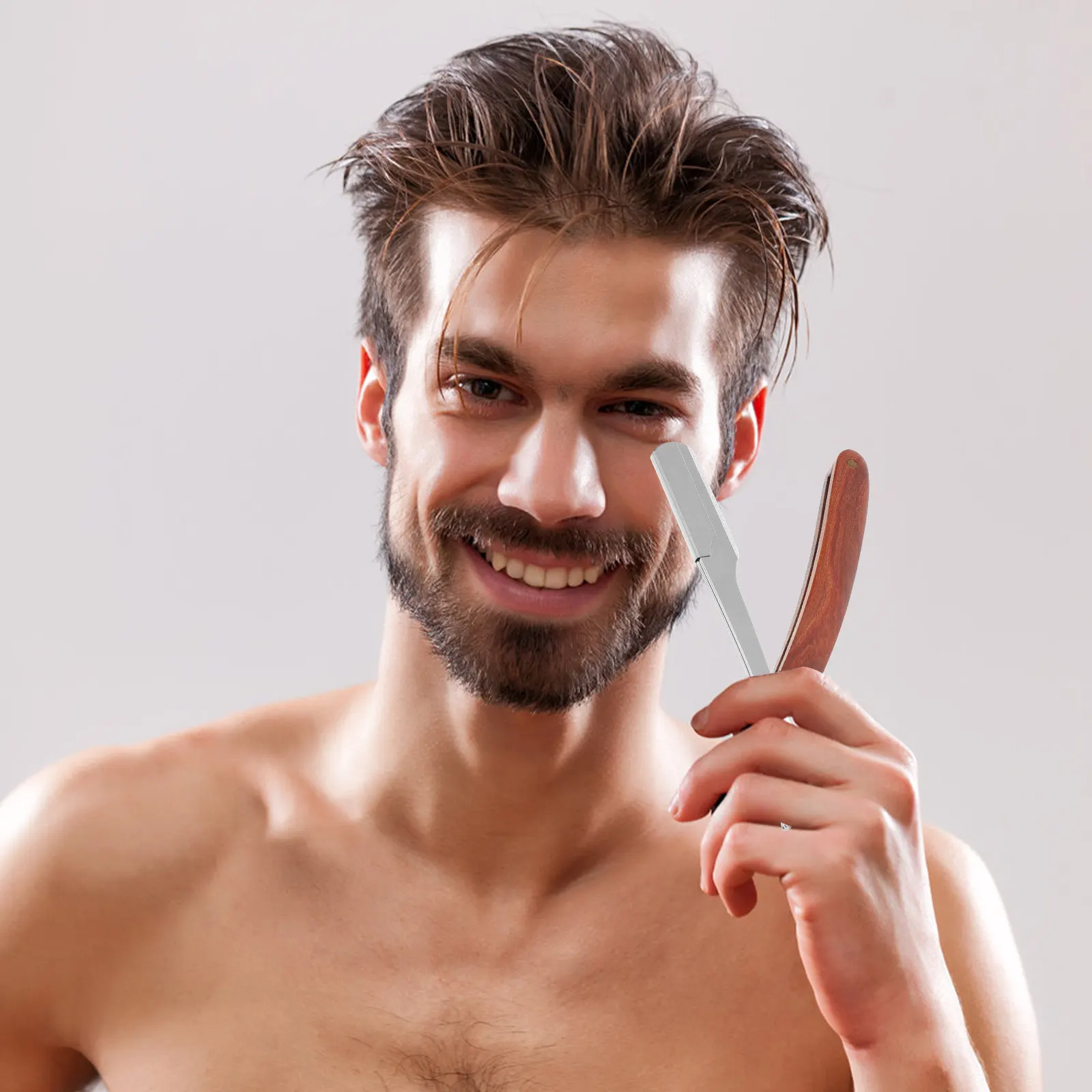 

Manual with Wood Handle Stainless Steel Blade Portable Foldable Design for Beard Shaving Sideburns Fine Hair