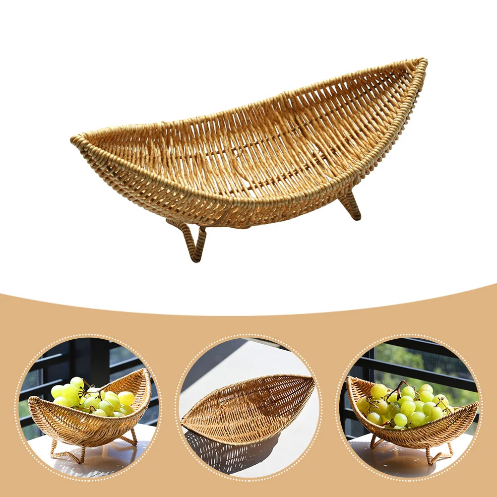 Woven Basket Rattan Fruit Bowl Sundries Perfume Bread Storage Vegetable Kitchen Coffee