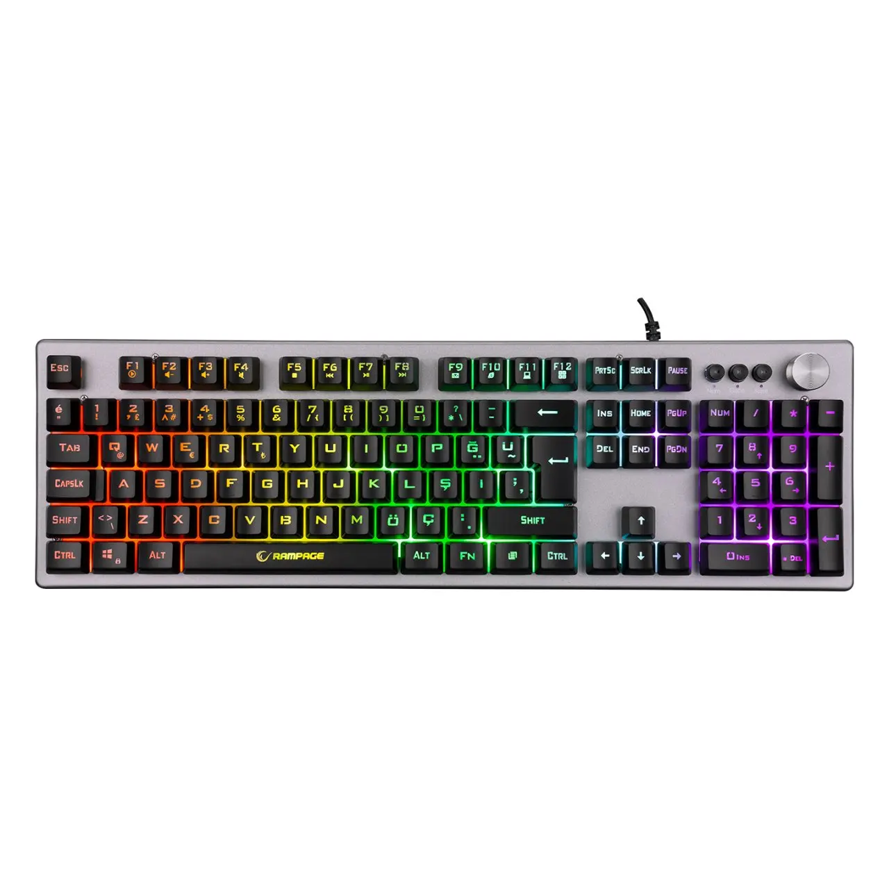 

Rampage KB-R221 Handy Rainbow Backlit Metal Panel Gaming Player Keyboard KB-R221 HANDY