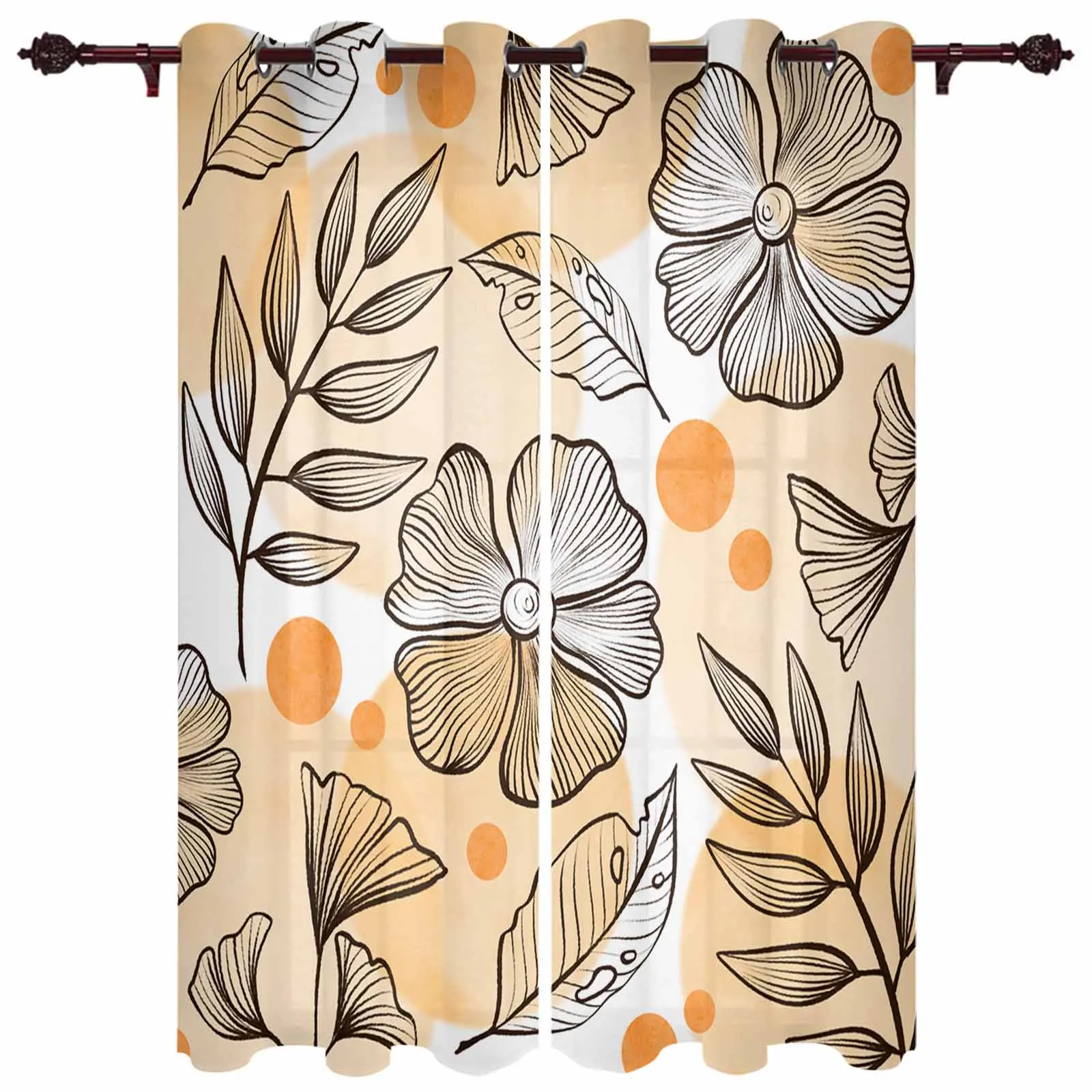 

Thanksgiving Flowers Plants Daisy Lines Wave Dots Curtains for Living Room Hotel Decor Window Treatment Luxury Drapes