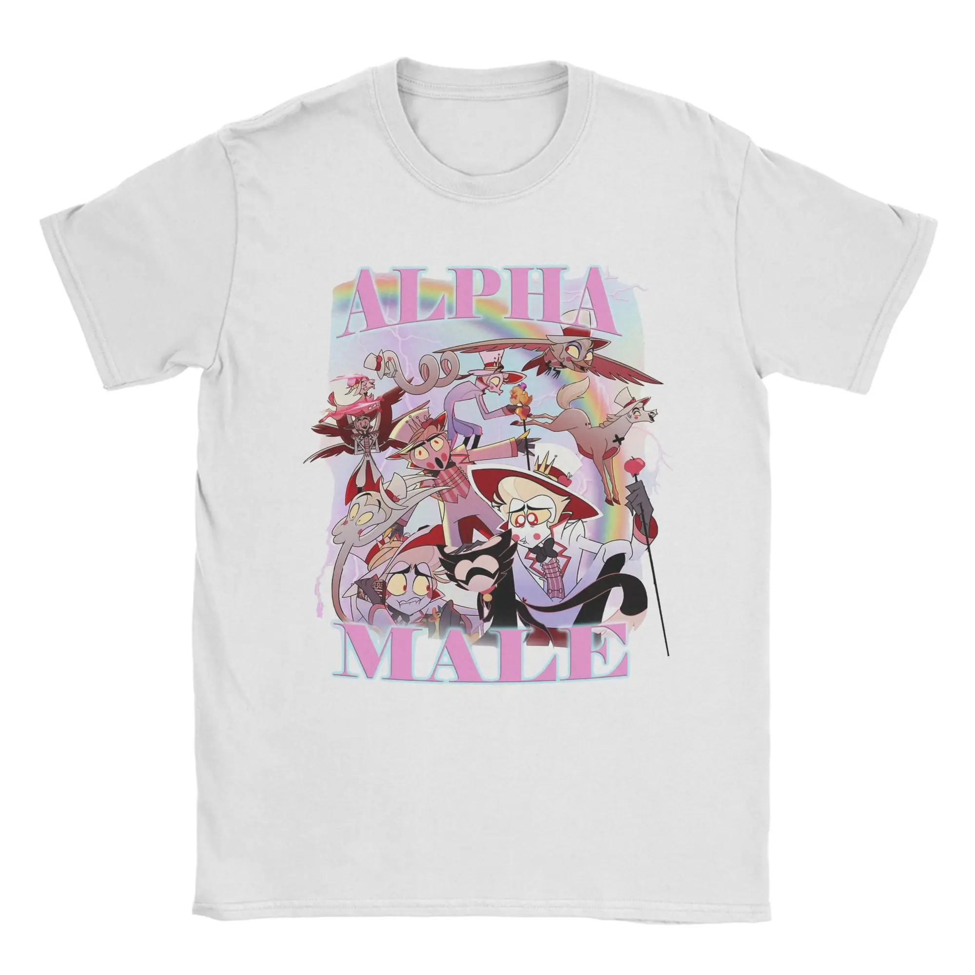 

Мужская футболка Lucifer Male Hazbins Hotels, одежда из чистого хлопка, потрясающая футболка с короткими рукавами и круглым воротником, футболки 4XL 5XL