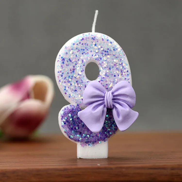Creative Glitter Gradual Purple Bow 0-9 Digital Birthday Candle - Handmade Sequins Cake Party Decoration Supplies - view 6