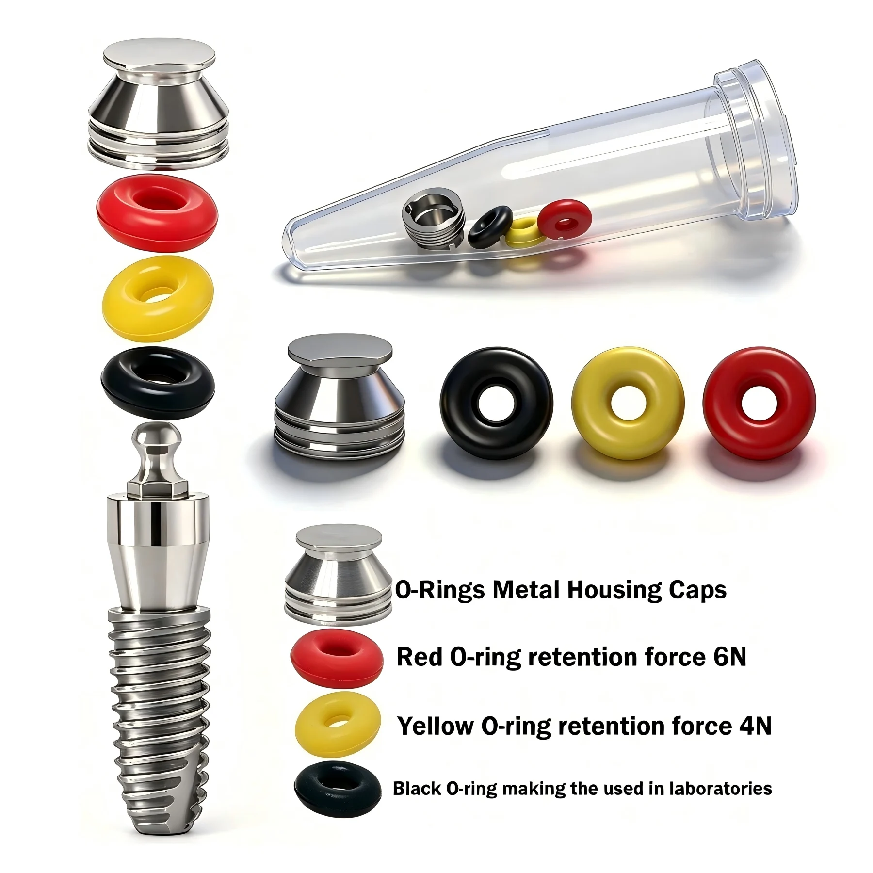 Implant O‑ring Ball Abutment Set Mini Regular Overdenture Retention Cap With 4N 6N O‑rings for Dental Implant System