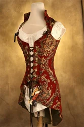 Pirate Costume Women Corset Vest Coat Lace Up Renaissance Gothic Steampunk Jacket Victorian Waistcoat Long Pirate Trench Coat