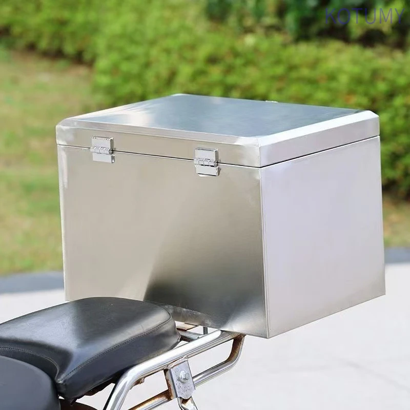 Universal Stainless Steel Electric Motorcycle Trunk, Large Capacity Thickened Cargo Box for Food Delivery & Storage