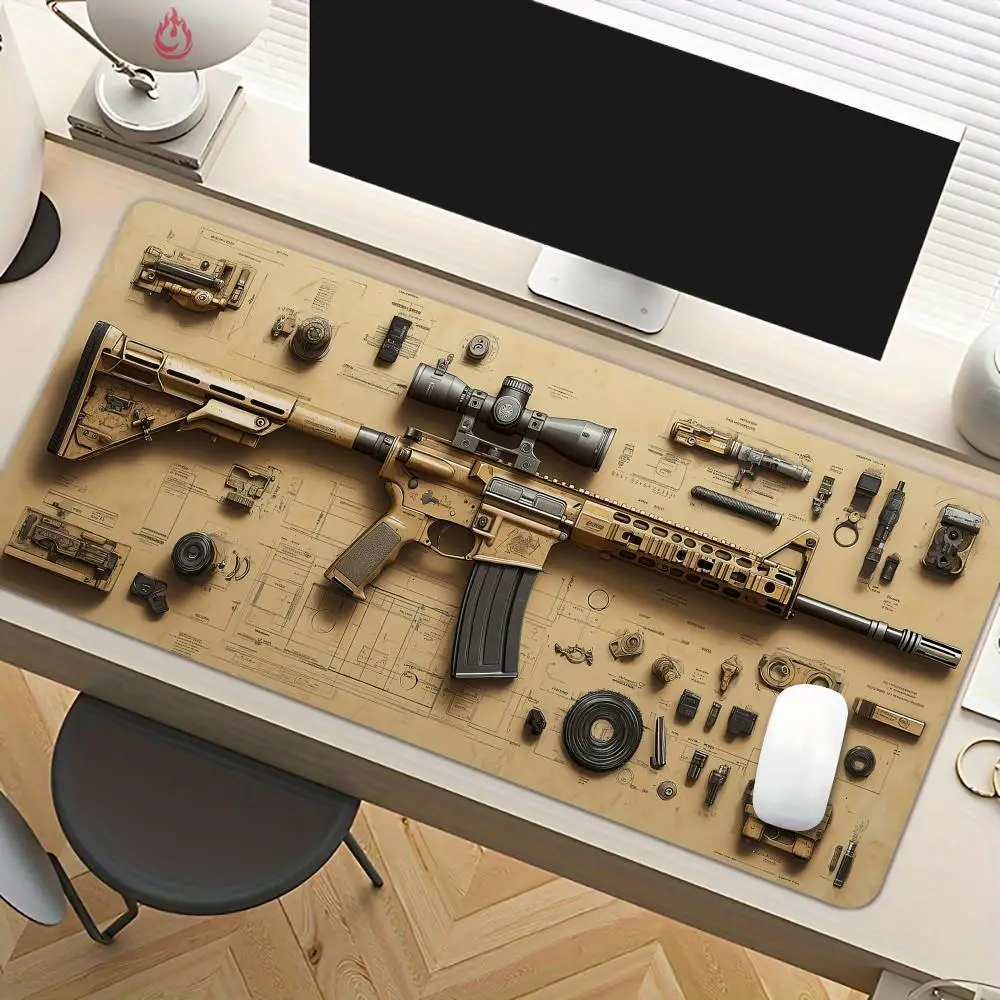 Aging tactical gun blueprint gaming Mouse Pad Desk Mat Non-Slip Durable office mouse mat gaming mats with Stitched Edge