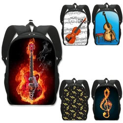 Mochila escolar para adolescente, instrumento musical, guitarra, violoncelo, violino, nota de música, mochila, viagem, bolsa de livro