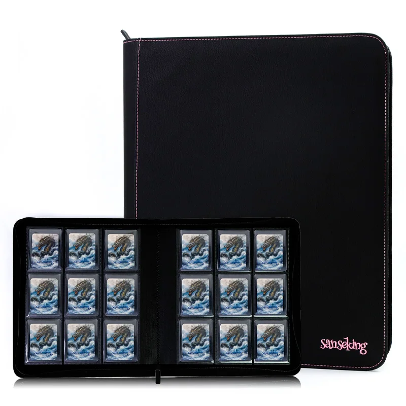 4/9-Pocket Zipper 35pt Card Binder Soft PU Leather Black Card Holder for Pokemon YuGiOh Magic Cards Anime GameTrading card album