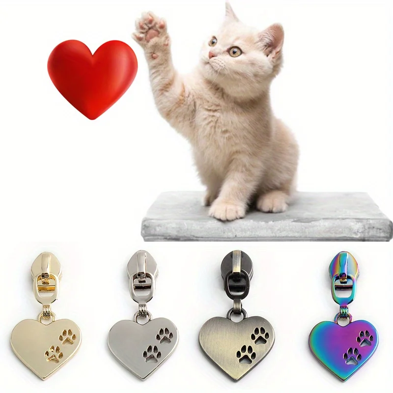 5pcs 45mm/50mm/52mm 5# nylon metal heart cat letter zipper pull heart-shaped Believe clothes shoes shoulder bag pull card