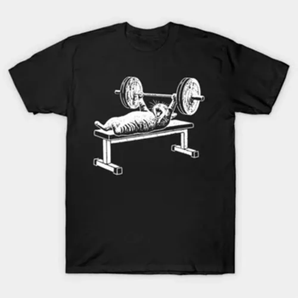 Cat Gym Workout Bench Press Cat Gymnastics T-shirt For Men Women 100% Cotton T Shirts Short Sleeve