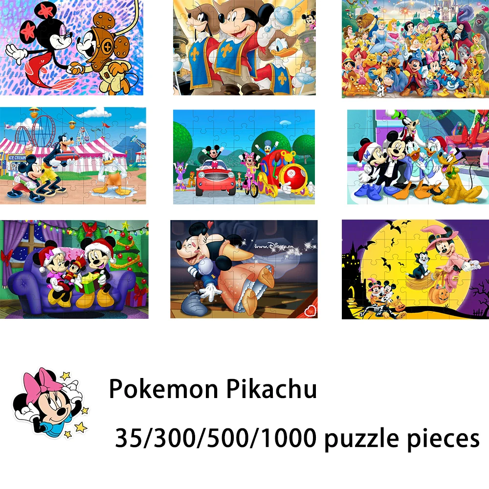 

jigsaw puzzle Disney Mickey Minnie 35/300/500/1000 pieces wooden onePiece Puzzles for Adults childrenEducational Toys Gifts