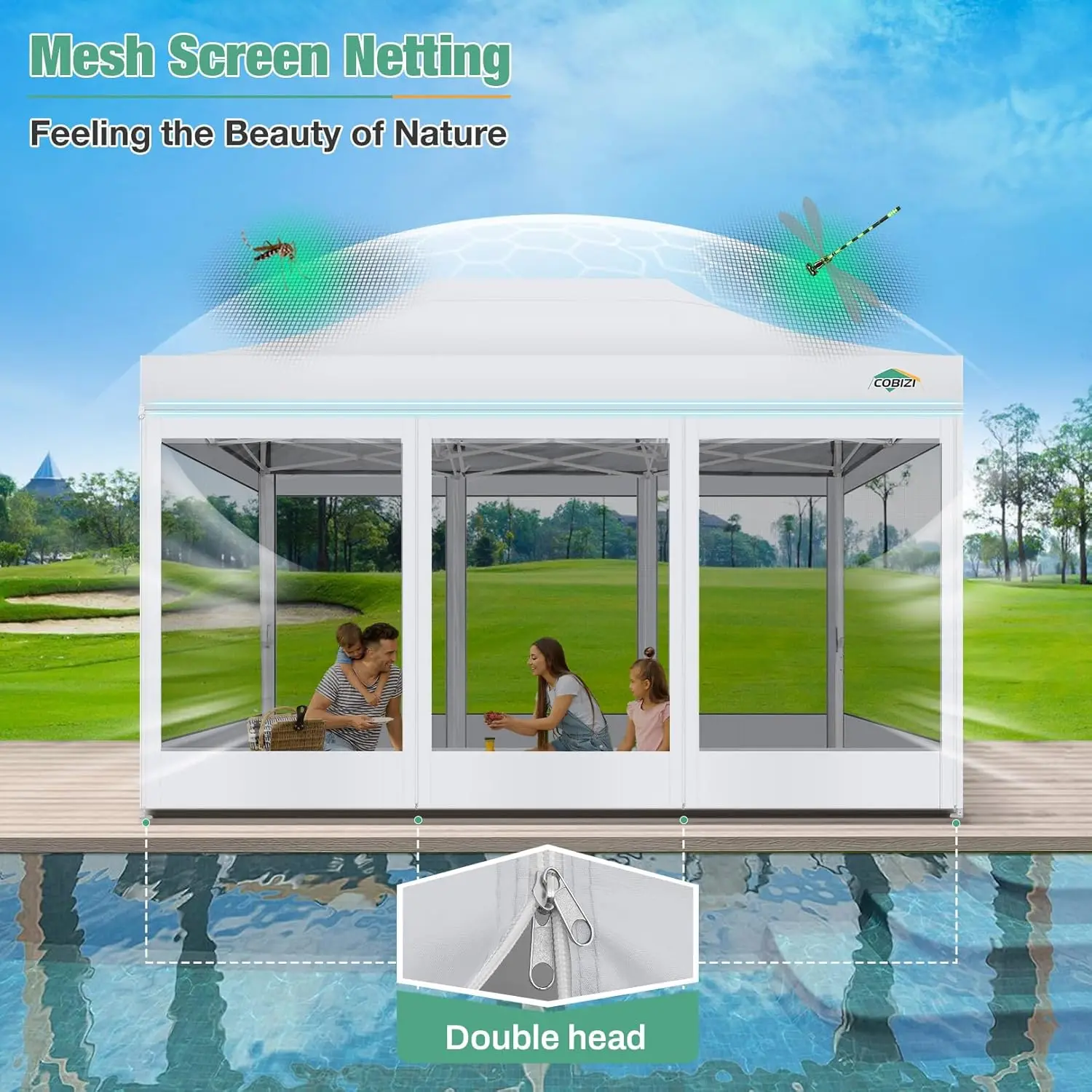 

10x15 Canopy Tent, Heavy Duty Pop up Canopy with Sidewalls, Waterproof Easy Setup Canopy with Mosquito Netting