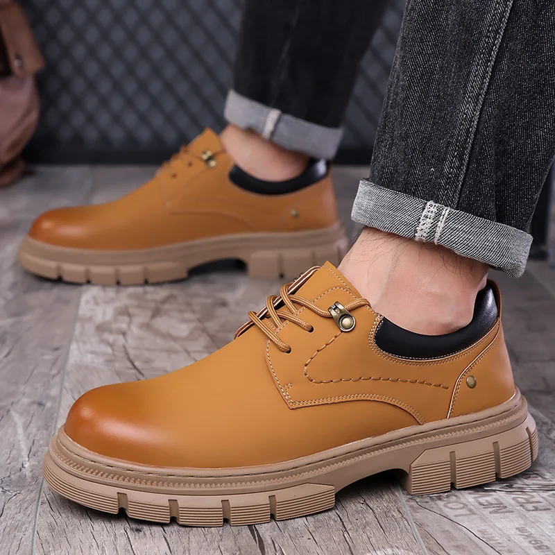 الرجعية نمط كبير رئيس أحذية من الجلد للرجال موضة عادية مصمم جديد في الهواء الطلق أحذية الذكور ربيع الخريف منصة حذاء العمل رجل #2